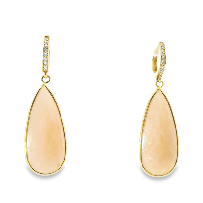 0.15CT Diamond with Peach Moon  14k Yellow Gold Earring