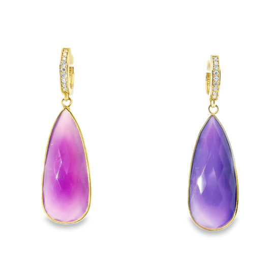 0.15CT Diamond with Purple Agate 14k Yellow Gold Earring