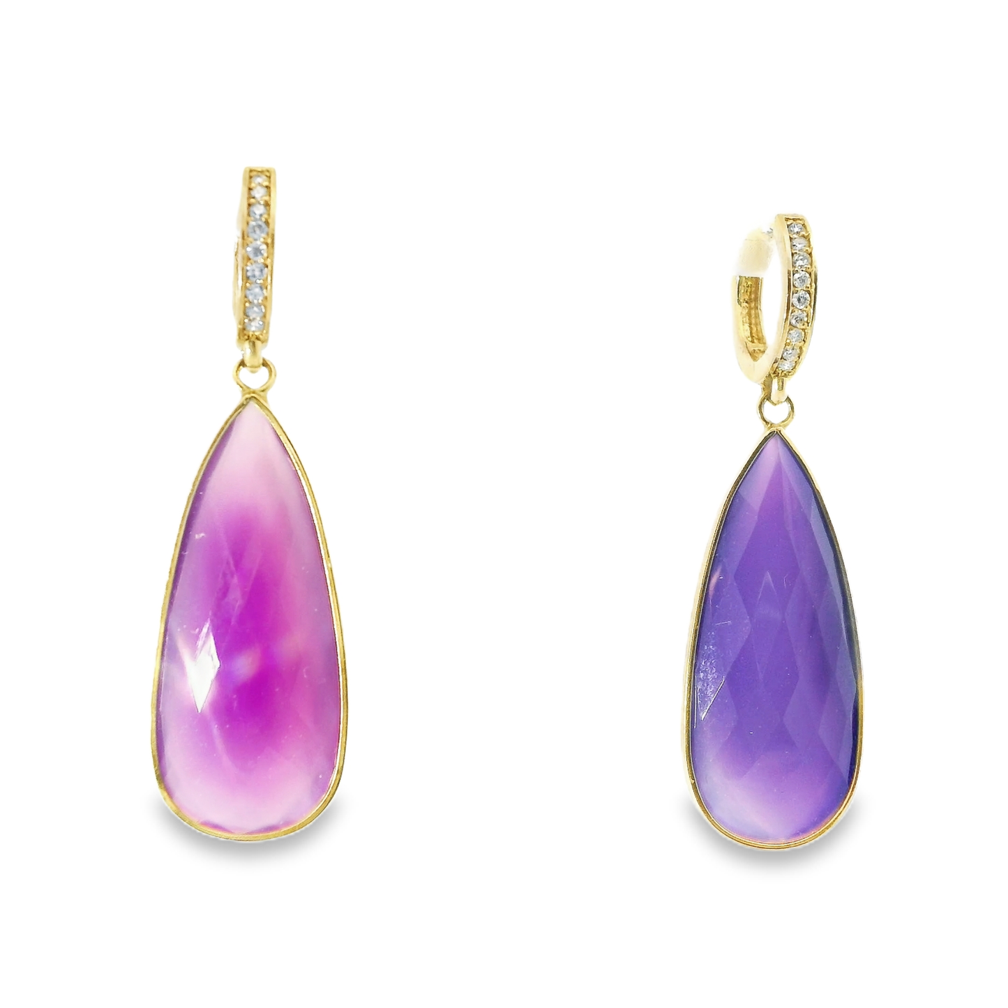 0.15CT Diamond with Purple Agate 14k Yellow Gold Earring