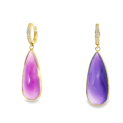 0.15CT Diamond with Purple Agate 14k Yellow Gold Earring