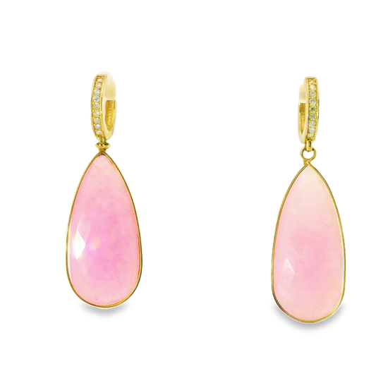 0.15CT Diamond with Pink Calcedony 14k Yellow Gold Earring