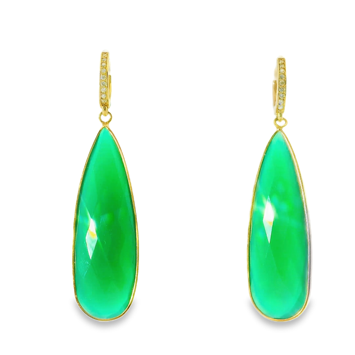 0.15Ct Diamond with Green Agate 14k Yellow Gold Earring