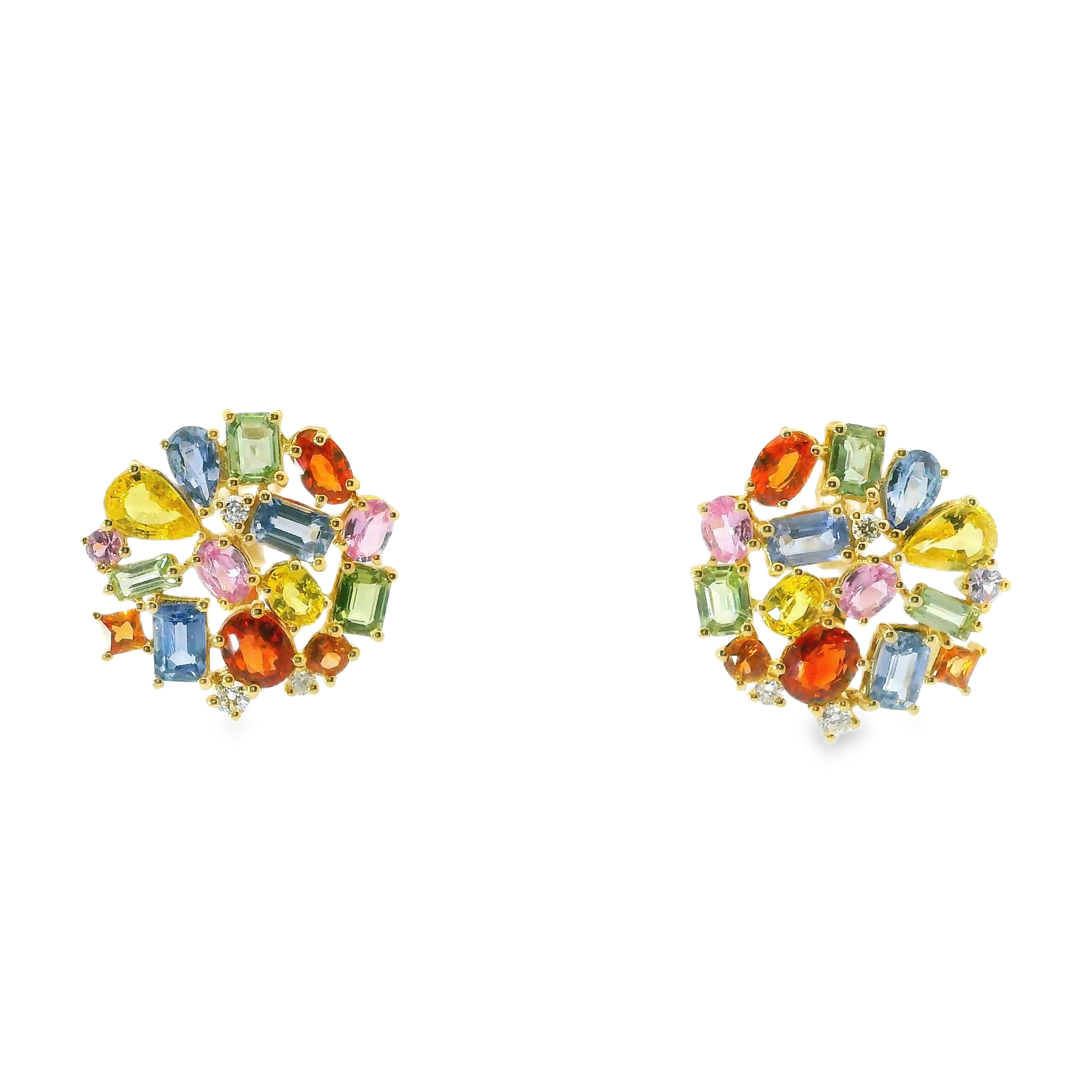 0.17CT Diamond 7.85CT Multi Sapphire 14k Yellow Gold Earring