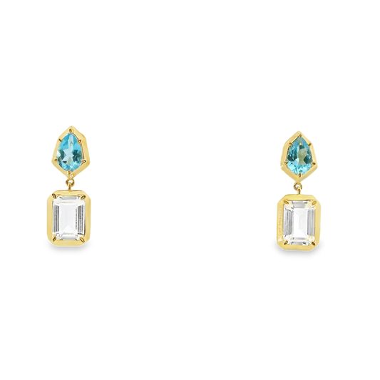 0.98CT Blue Topaz 1.86CT White topaz 14k Yellow Gold Earring