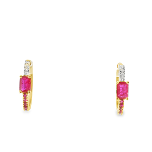 0.16Ct Diamond with 1.45CT Ruby 14k Yellow gold Earring