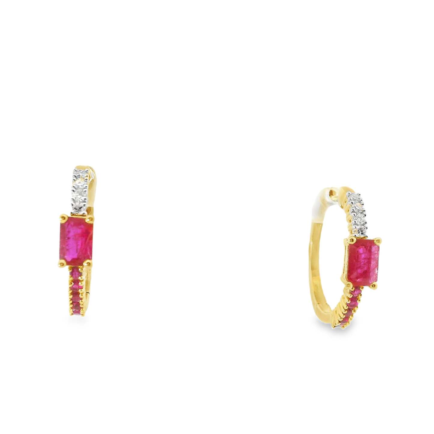 0.16Ct Diamond with 1.45CT Ruby 14k Yellow gold Earring