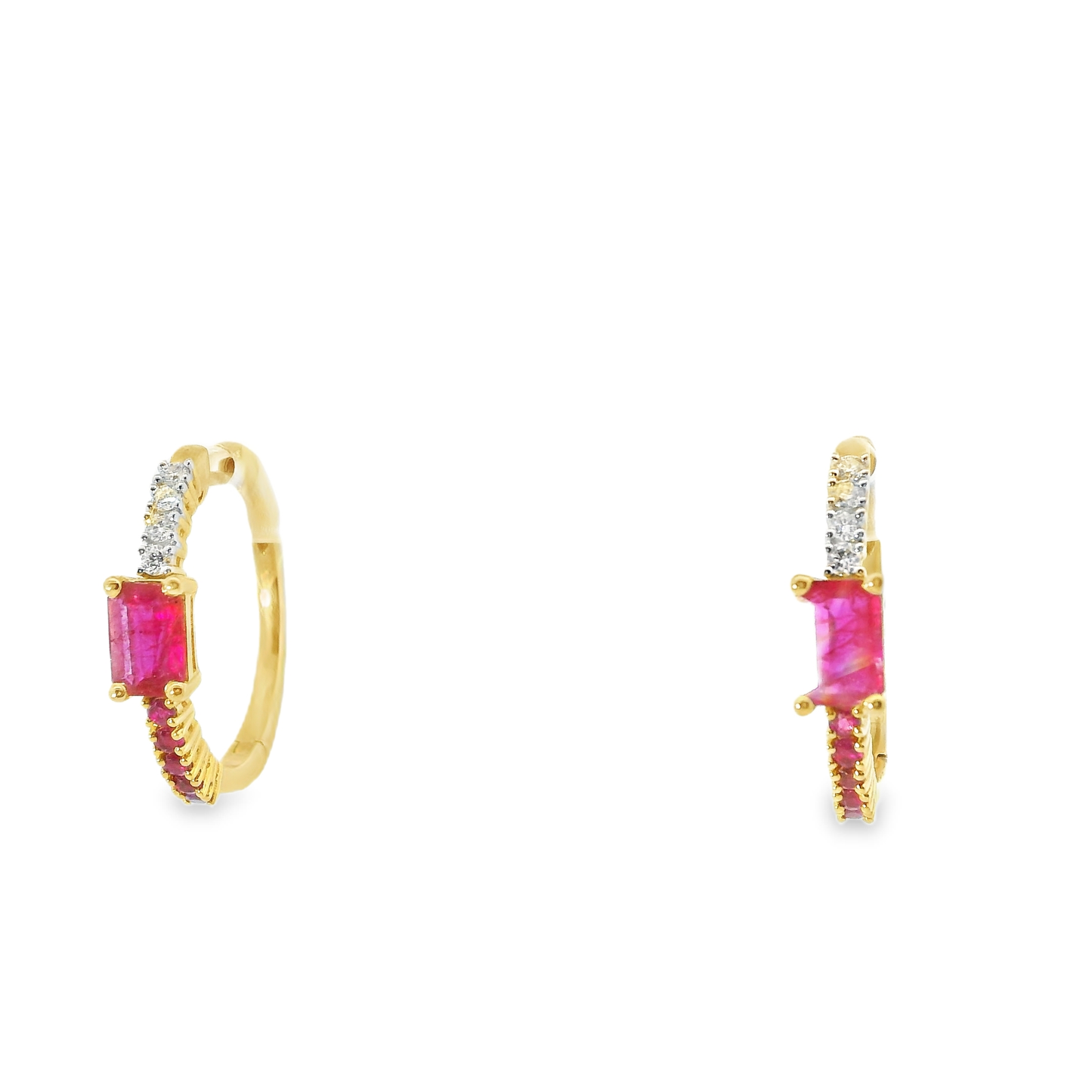 0.16Ct Diamond with 1.45CT Ruby 14k Yellow gold Earring