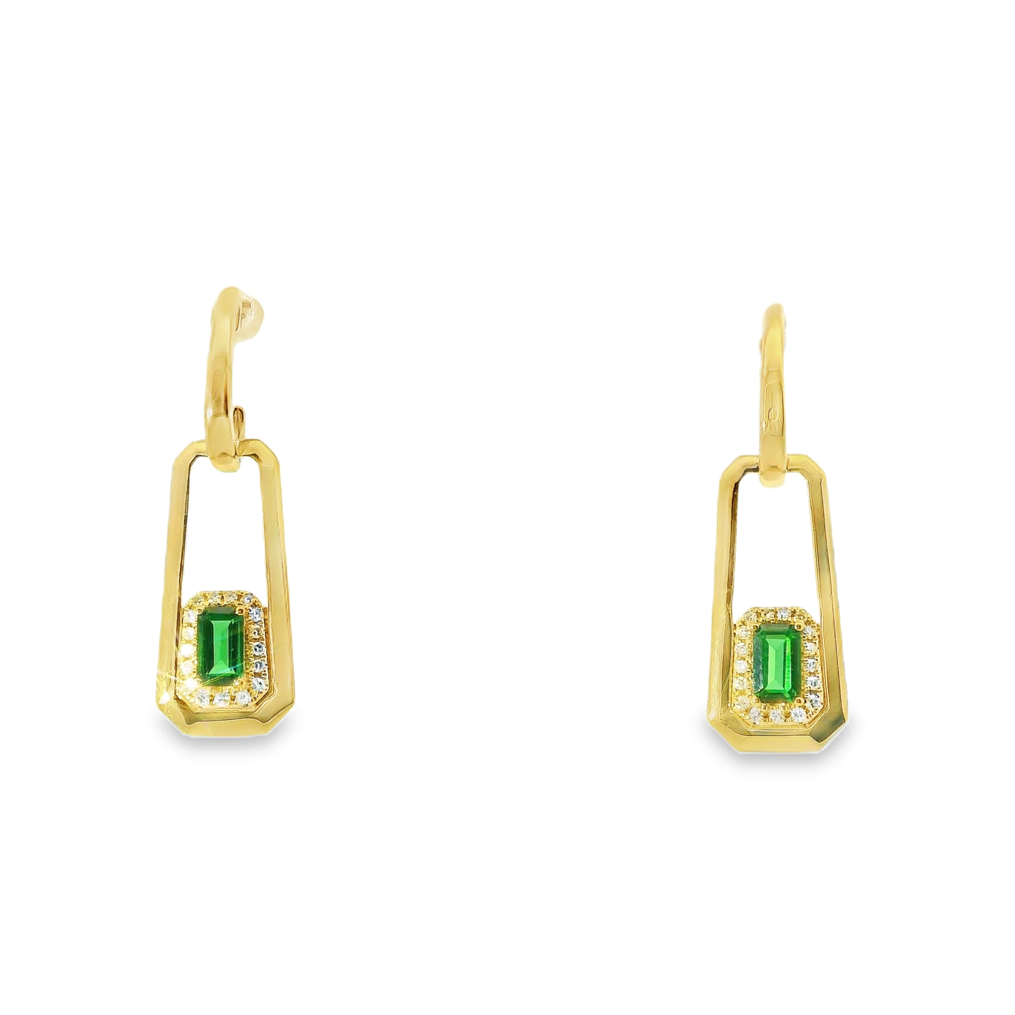 0.13CT Diamond 0.75CT Green Sapphire 14k Yellow gold Earring