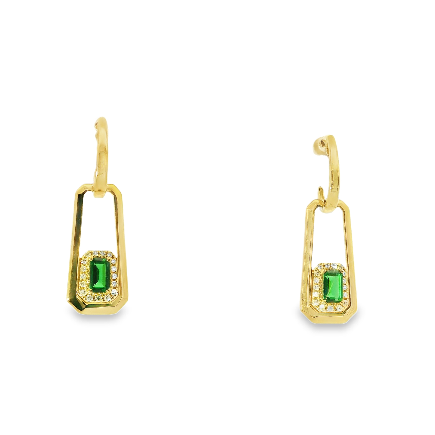 0.13CT Diamond 0.75CT Green Sapphire 14k Yellow gold Earring