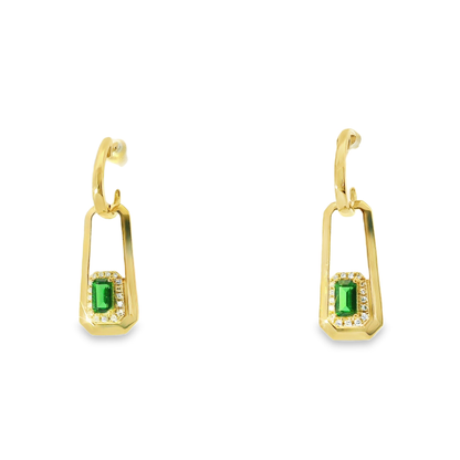 0.13CT Diamond 0.75CT Green Sapphire 14k Yellow gold Earring