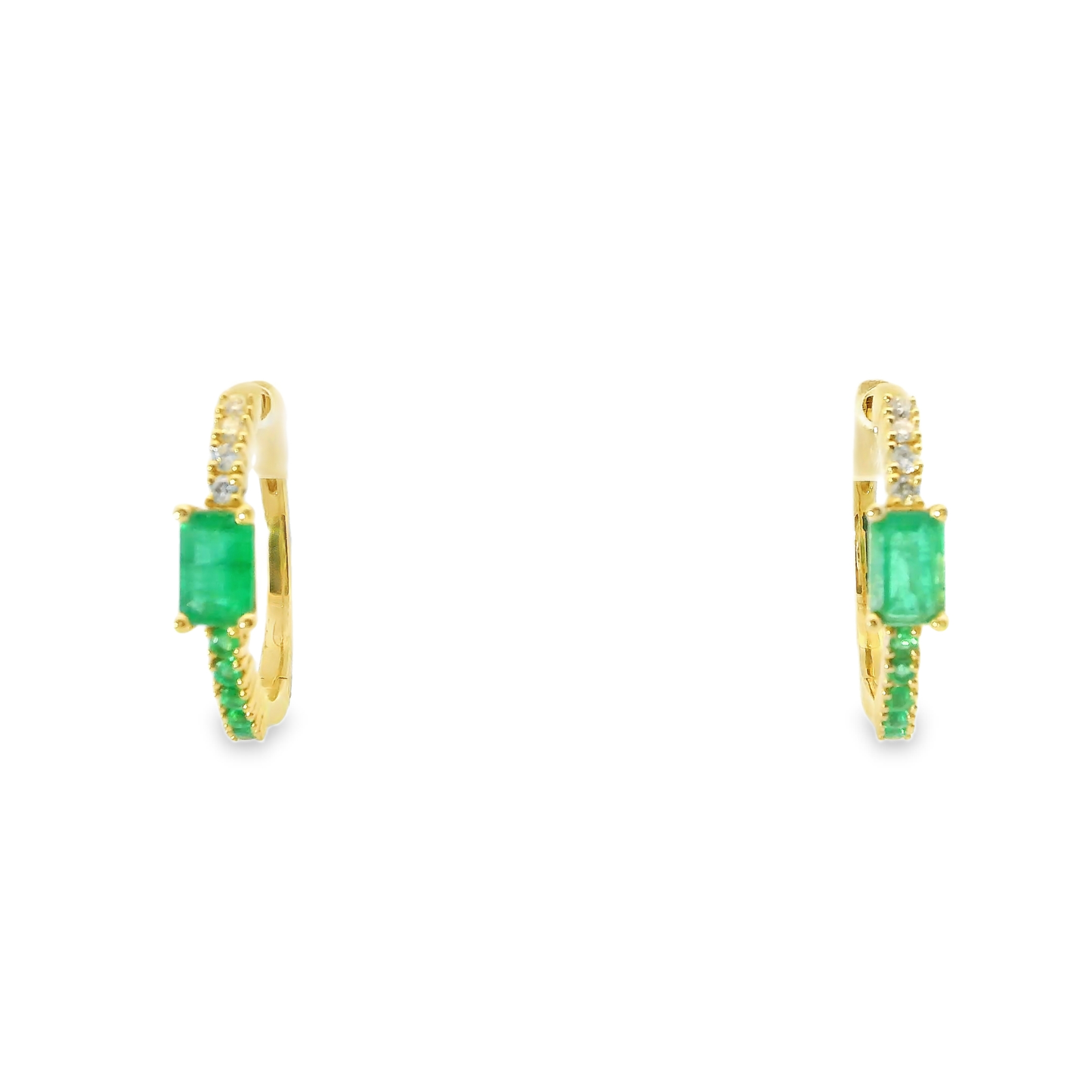 0.16Ct Diamond with 1.30CT Emerald 14k Yellow gold Earring