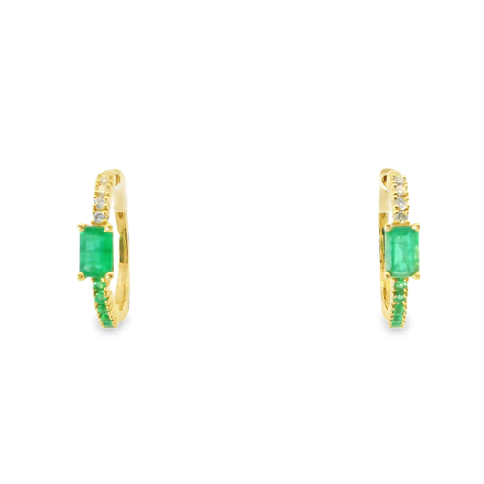 0.16Ct Diamond with 1.30CT Emerald 14k Yellow gold Earring