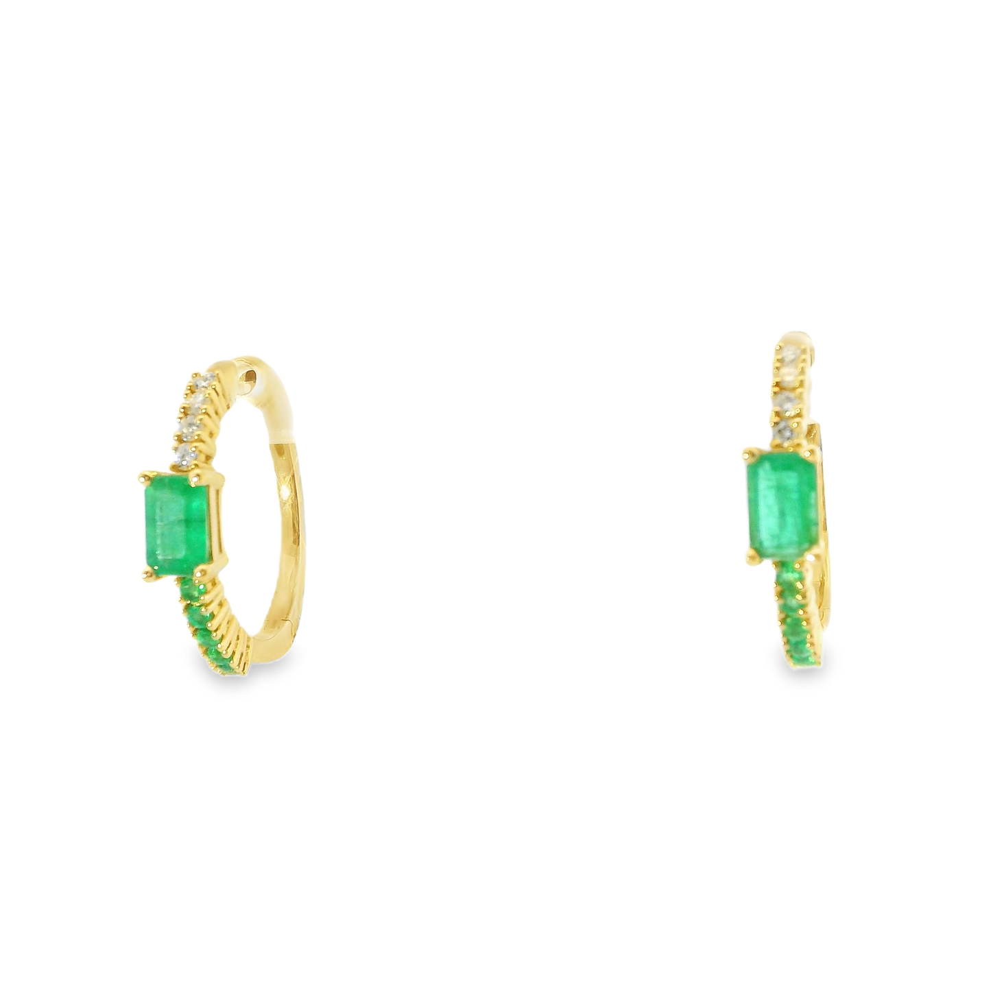 0.16Ct Diamond with 1.30CT Emerald 14k Yellow gold Earring
