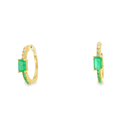 0.16Ct Diamond with 1.30CT Emerald 14k Yellow gold Earring