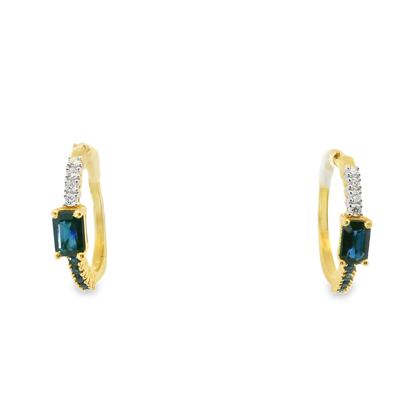 0.16CT Diamond with 1.65CT Blue Sapphire 14k Yellow Gold Earring