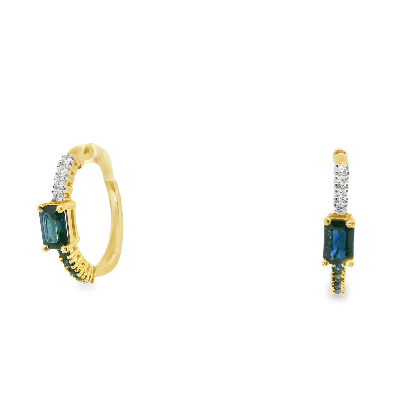 0.16CT Diamond with 1.65CT Blue Sapphire 14k Yellow Gold Earring