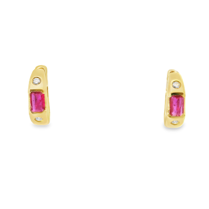 0.18Ct Diamond with 0.90CT Ruby 14k Yellow gold Earring