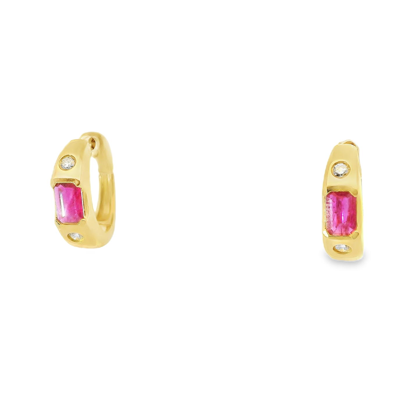 0.18Ct Diamond with 0.90CT Ruby 14k Yellow gold Earring