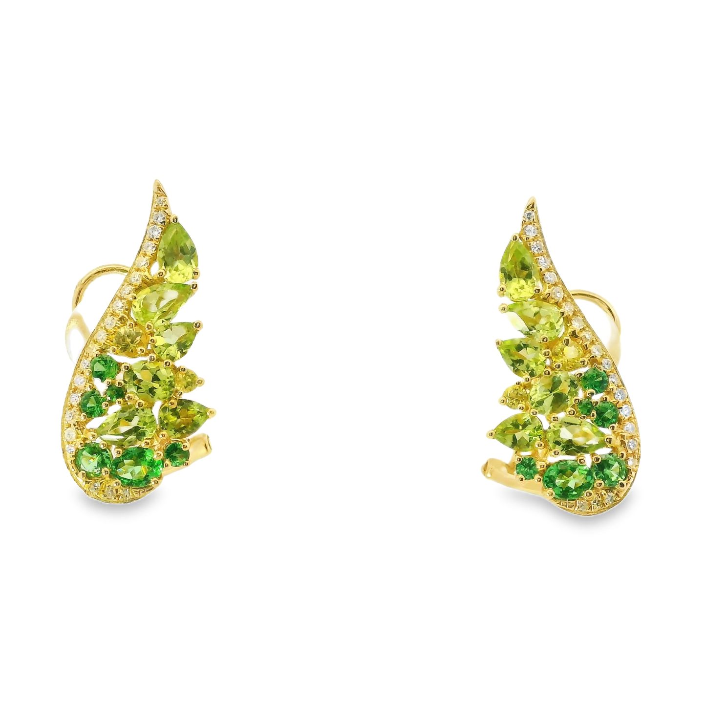 0.19Ct Diamond with Green Sapphire 14k Yellow gold Earring