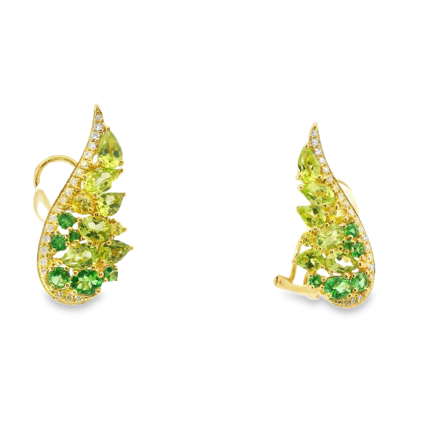 0.19Ct Diamond with Green Sapphire 14k Yellow gold Earring