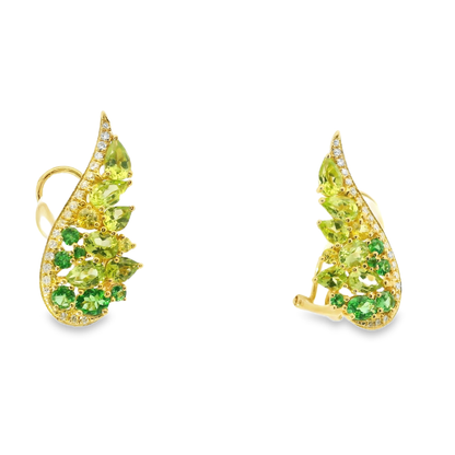 0.19Ct Diamond with Green Sapphire 14k Yellow gold Earring