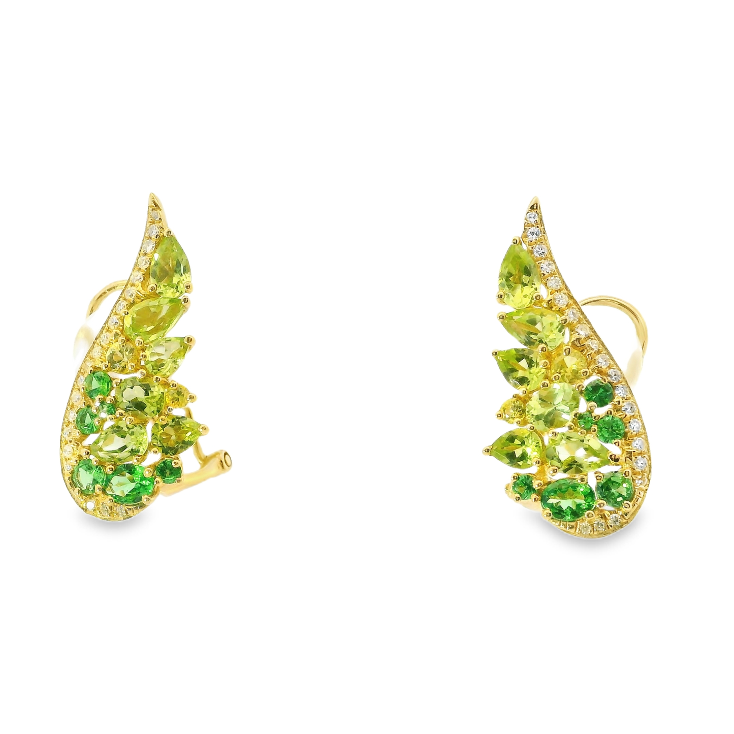 0.19Ct Diamond with Green Sapphire 14k Yellow gold Earring