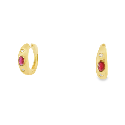 0.12CT Diamond 0.48CT Ruby 14k Yellow gold Earring