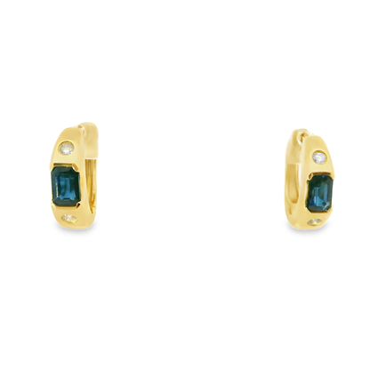 0.18Ct Diamond with 1.80CT Blue Sapphire 14k Yellow gold Earring