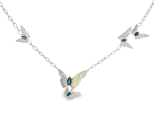 0.66CT Diamond 0.68CT Blue Sapphire 14k White Gold Pendant