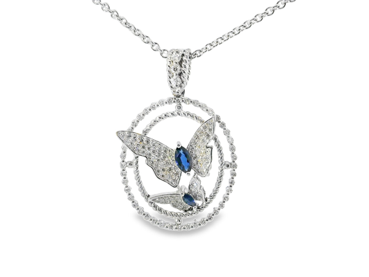 0.83CT Diamond 0.35CT Blue Sapphire 14k White Gold