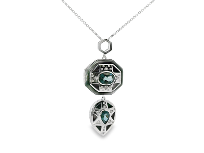 0.10CT Diamond 1.49CT Black Agate 14k White Gold