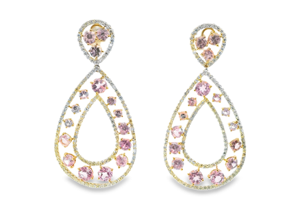 3.07CT Diamond with Pink Sapphire 14k White Gold Earring