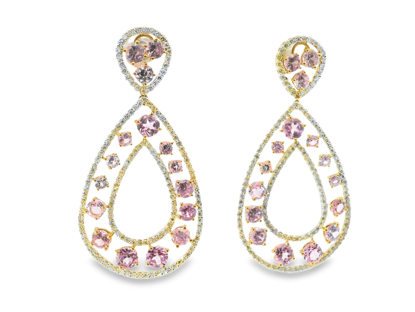 3.07CT Diamond with Pink Sapphire 14k White Gold Earring