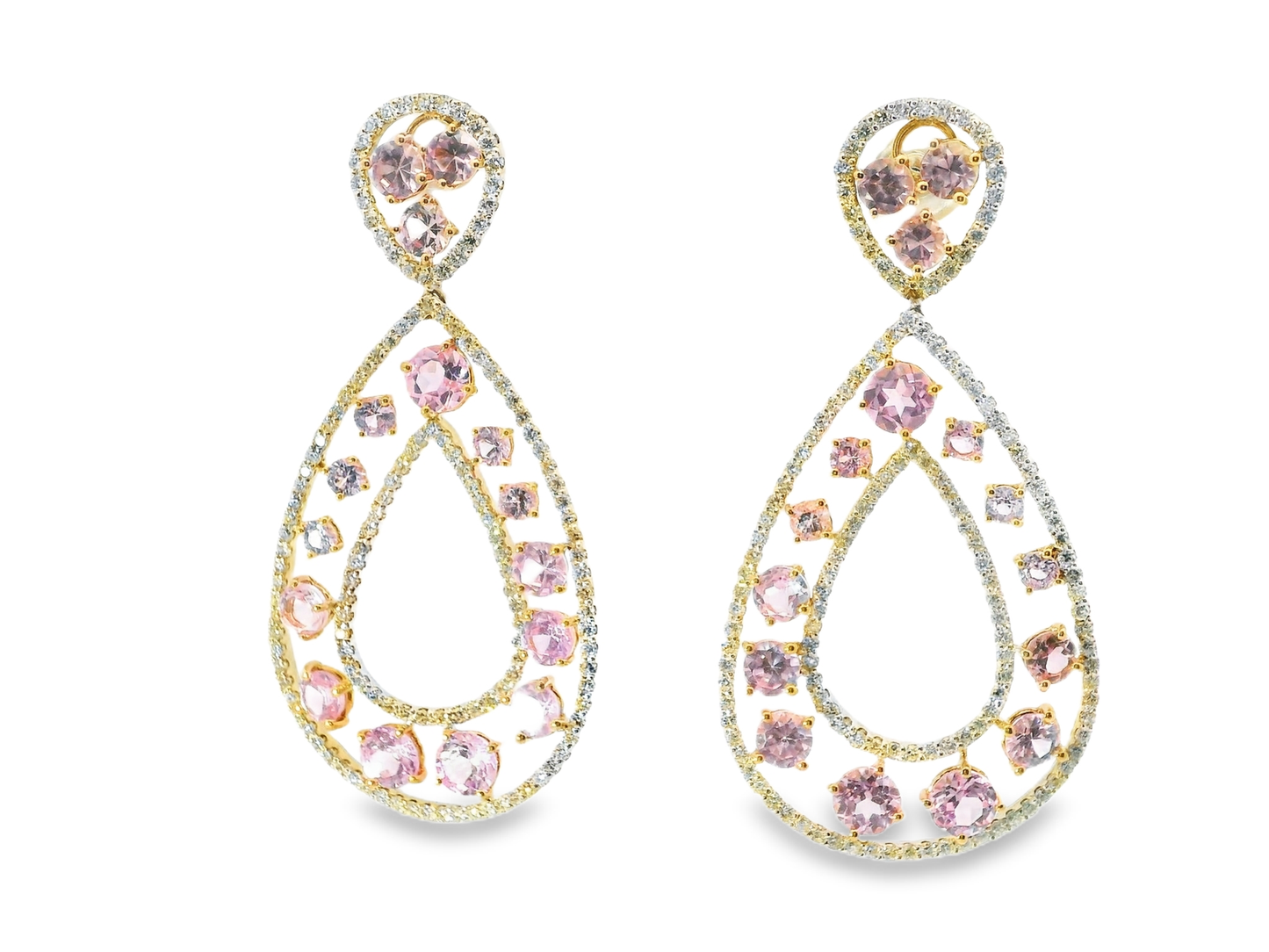 3.07CT Diamond with Pink Sapphire 14k White Gold Earring