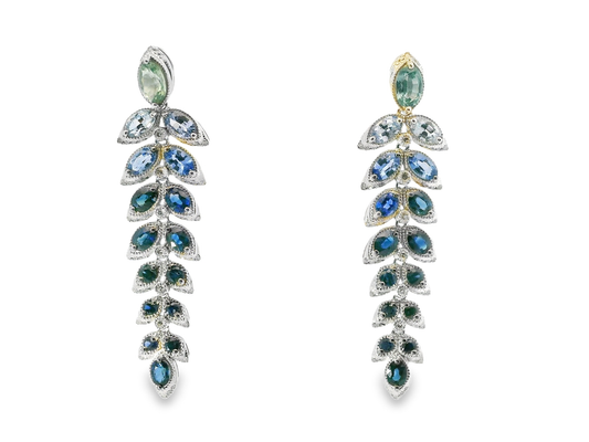 0.31CT Diamond 7.17CT Mixed Sapphire 14k White Gold Earring