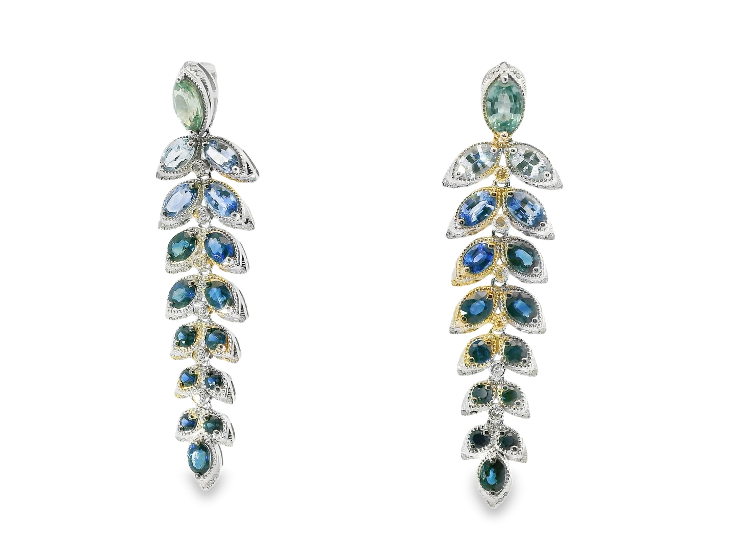 0.31CT Diamond 7.17CT Mixed Sapphire 14k White Gold Earring