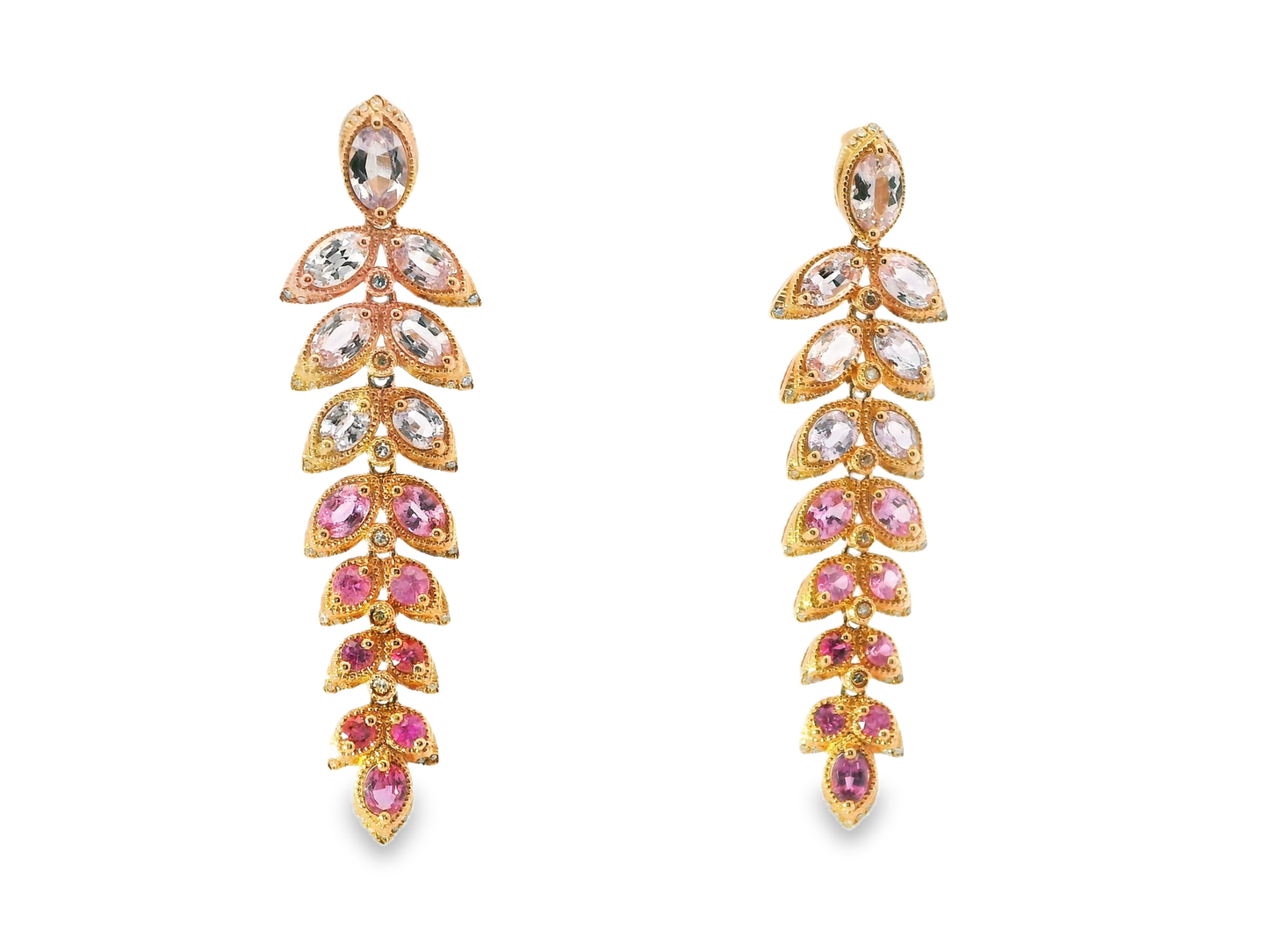 0.31CT Diamond 6.44CT Mixed Sapphire 14k Rose Gold Earring