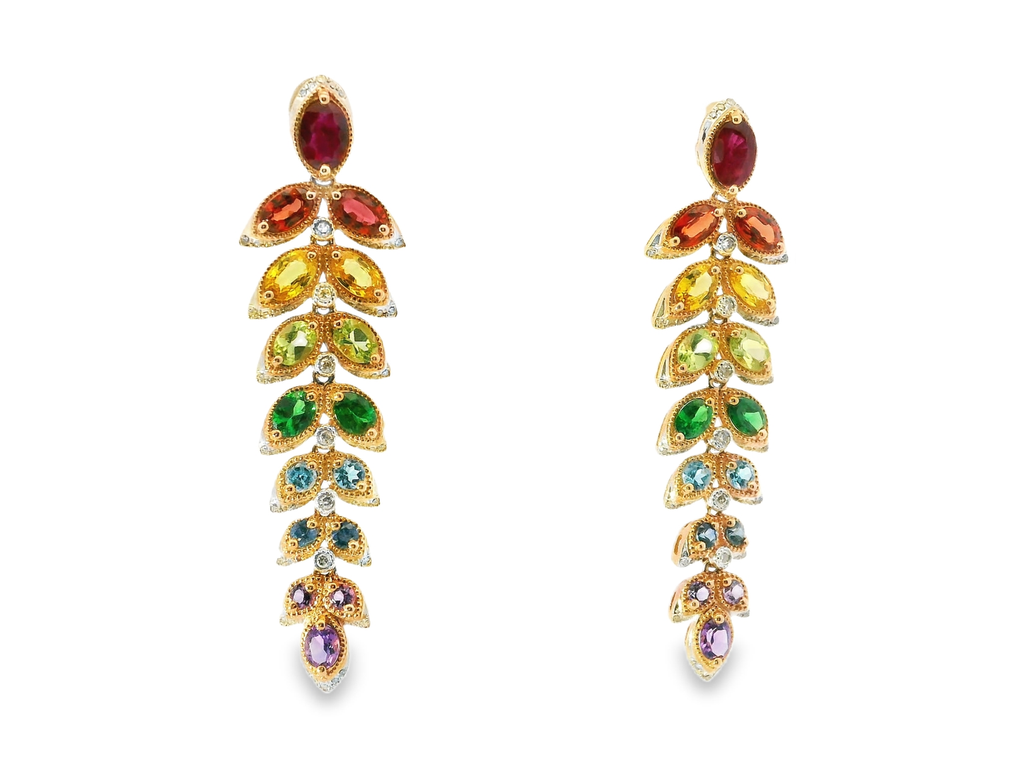 0.32CT Diamond 6.30CT Mixed Sapphire 14k Rose Gold Earring