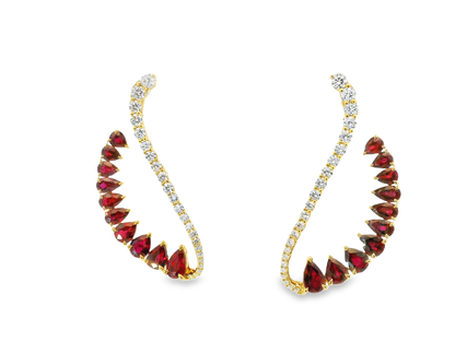 1.15CT Diamond 5.27CT Ruby 18k Yellow Gold Earring