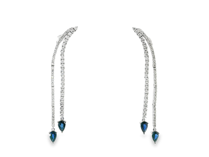 0.98CT Diamond 1.02CT Blue Sapphire 14k White Gold Earring