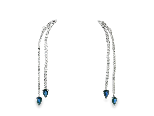 0.98CT Diamond 1.02CT Blue Sapphire 14k White Gold Earring