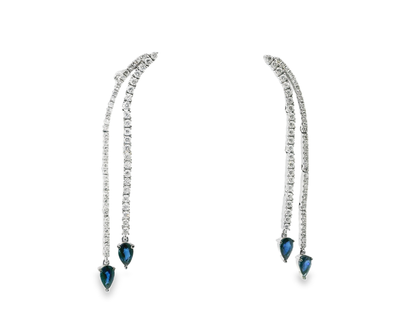 0.98CT Diamond 1.02CT Blue Sapphire 14k White Gold Earring