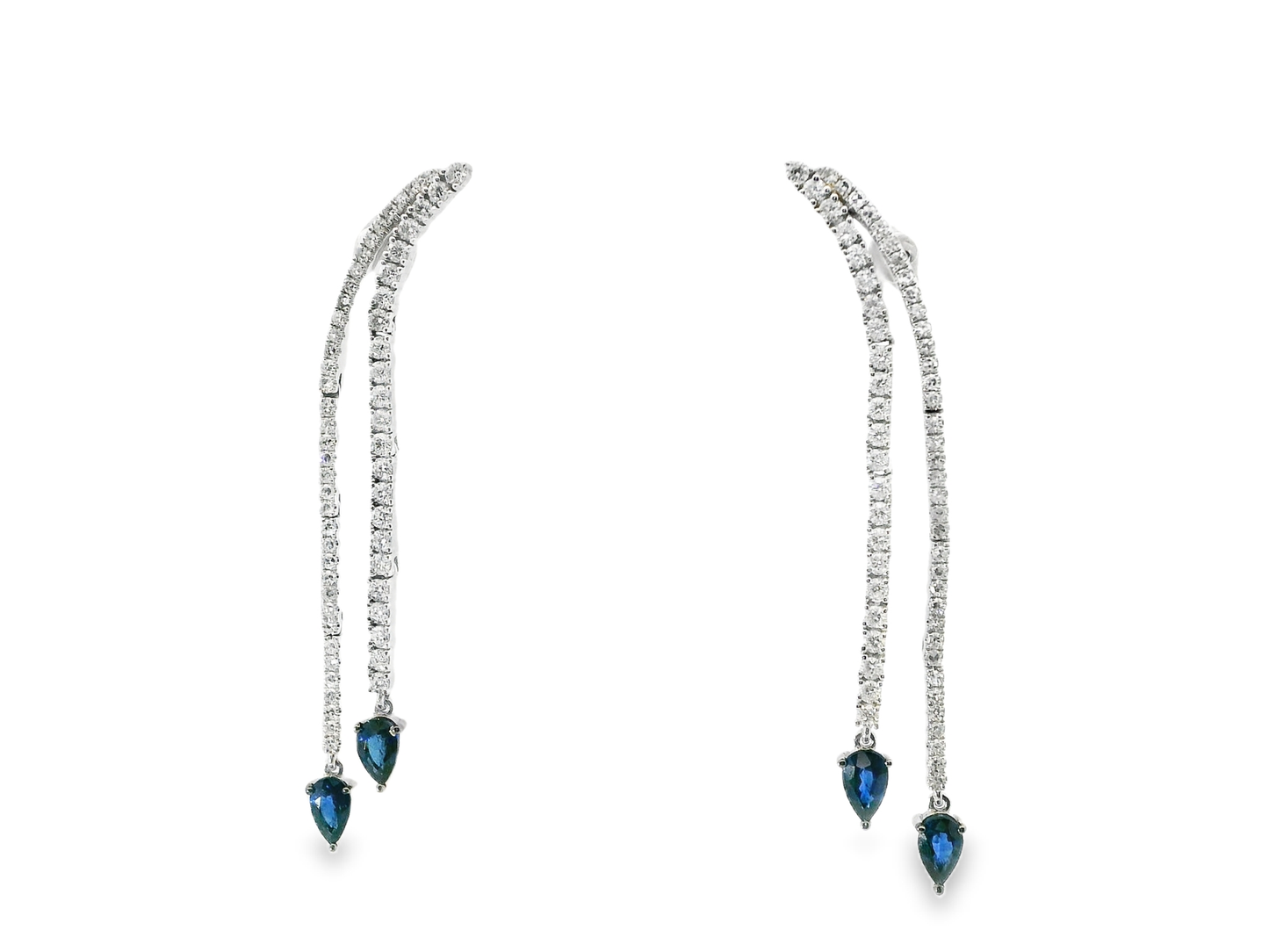 0.98CT Diamond 1.02CT Blue Sapphire 14k White Gold Earring