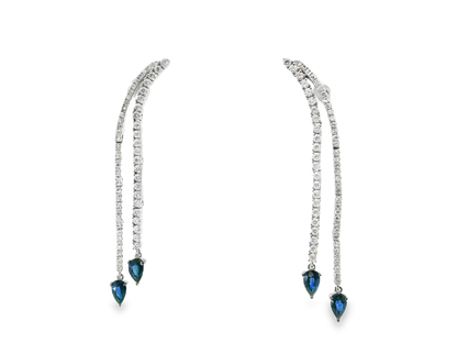 0.98CT Diamond 1.02CT Blue Sapphire 14k White Gold Earring