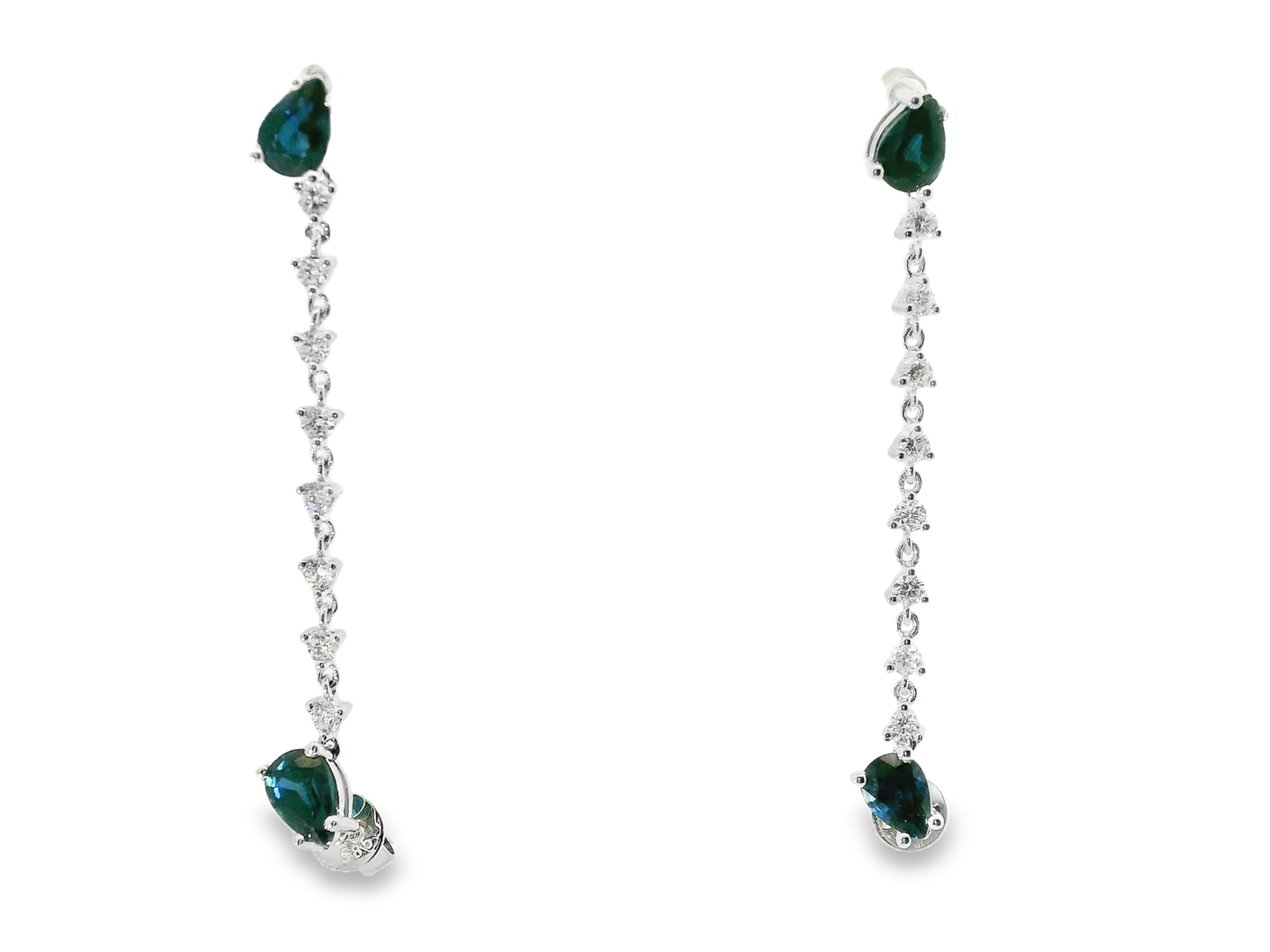 0.58CT Diamond 2.40CT Blue Sapphire 14k White Gold Earring