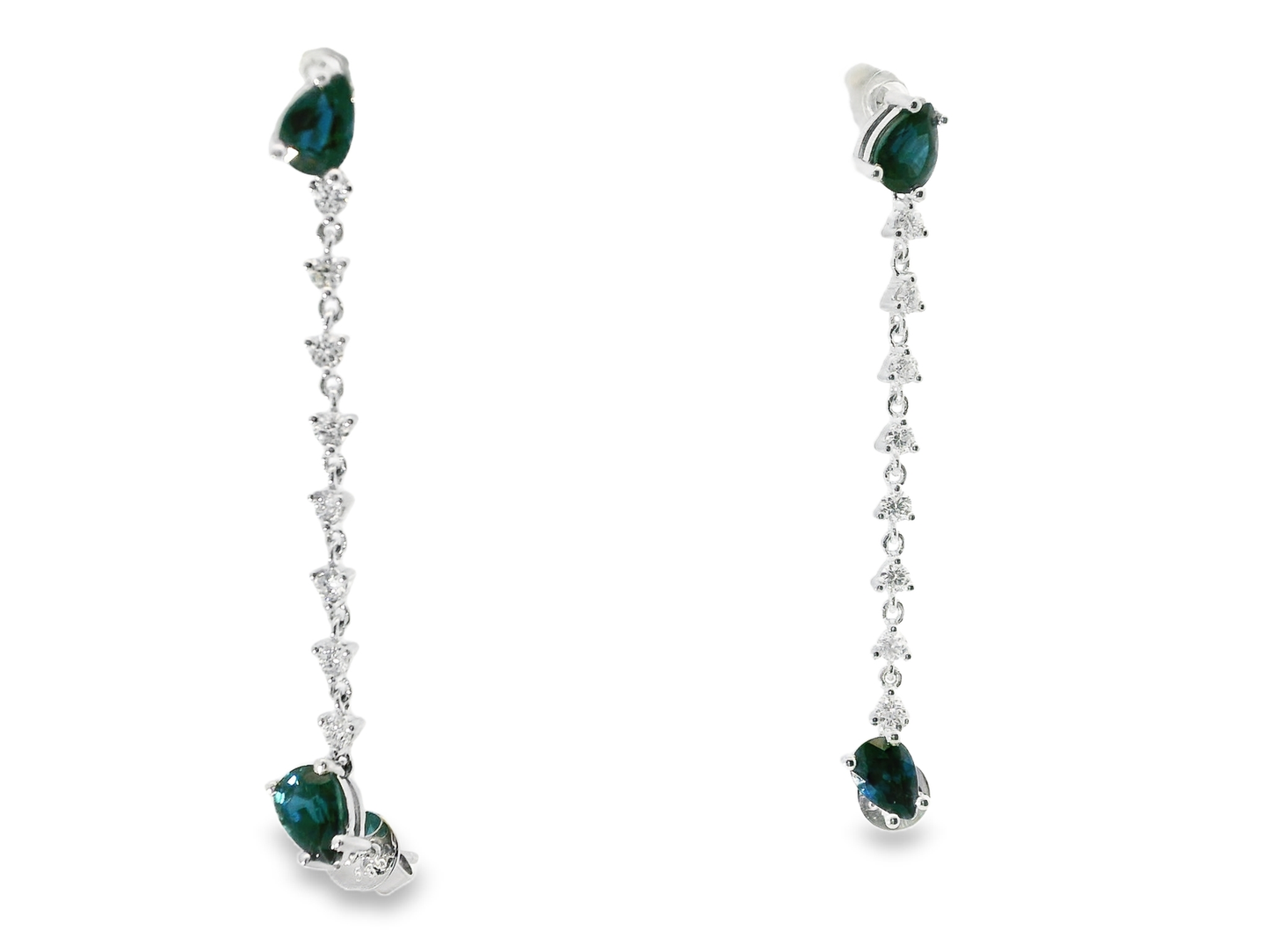 0.58CT Diamond 2.40CT Blue Sapphire 14k White Gold Earring