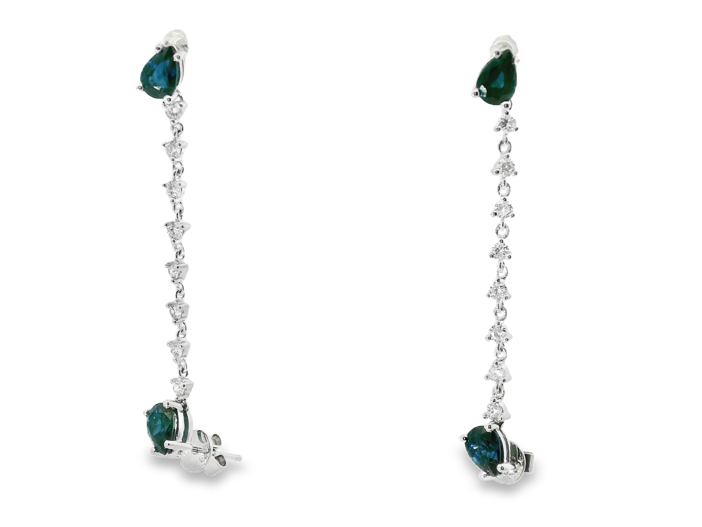 0.58CT Diamond 2.40CT Blue Sapphire 14k White Gold Earring