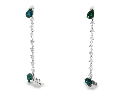 0.58CT Diamond 2.40CT Blue Sapphire 14k White Gold Earring