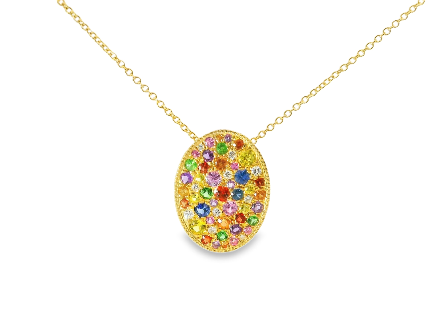 0.12CT Diamond 0.94CT Multi Sapphire 14k Yellow Gold Pendant
