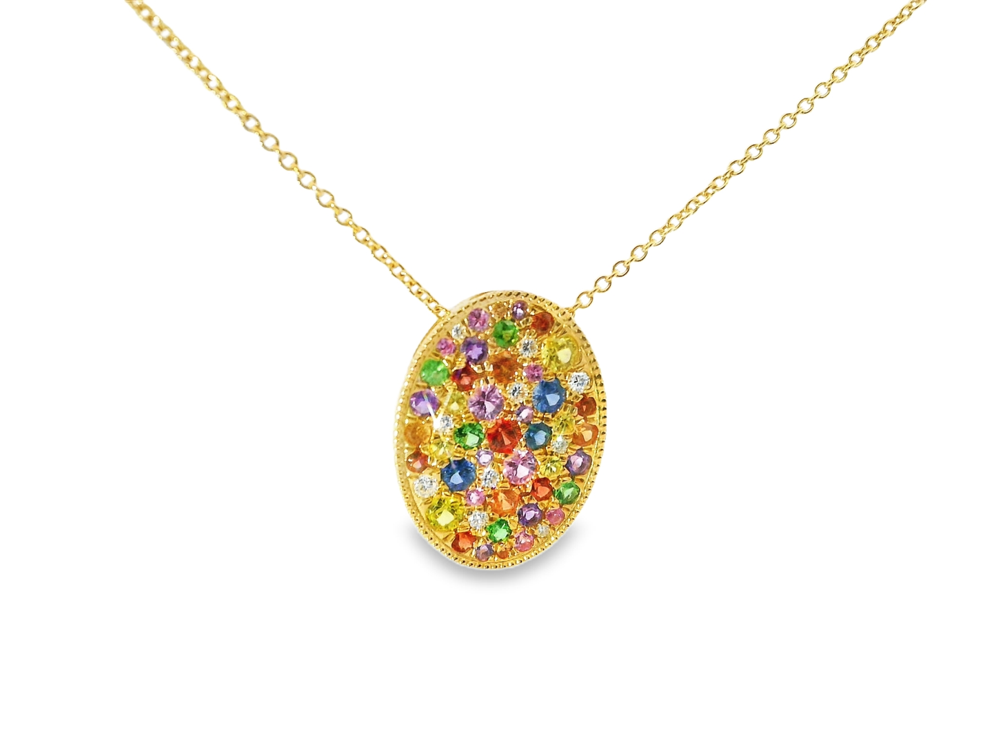 0.12CT Diamond 0.94CT Multi Sapphire 14k Yellow Gold Pendant